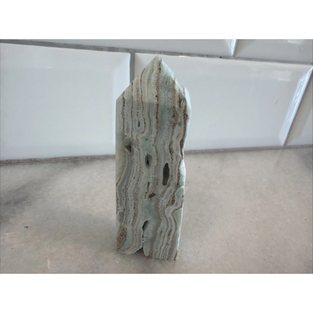 235g Natural hemimorphite Quartz crystal obelisk Point Reiki Healing OLA0001